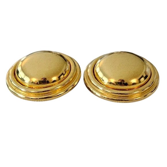 Liz Claiborne Gold Tone Round Button Clip On Earrings, Signed - Picture 2 of 9